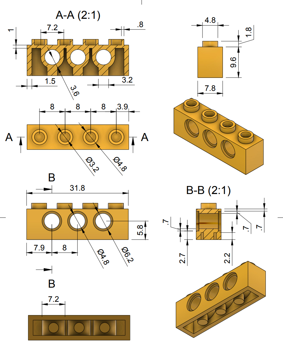Dimensions image of Lego technic brick