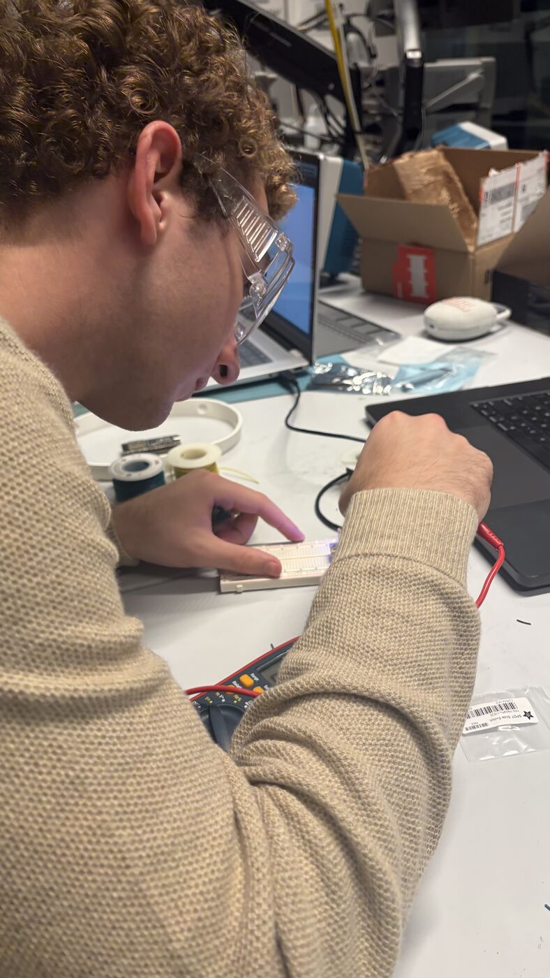 Breadboard bring-up: probing, checking the DevKit pinout, and the full breadboard prototype