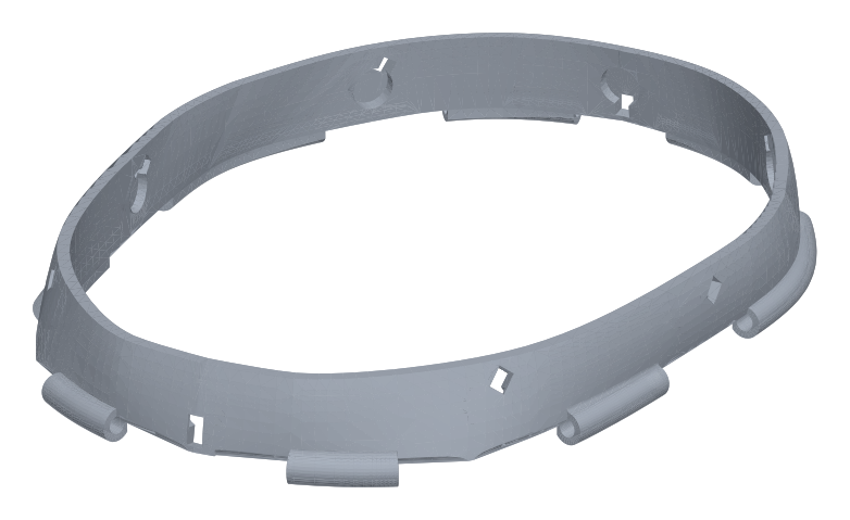 The V4 TPU headband: motor pockets on the inner wall, strap loops along the bottom edge