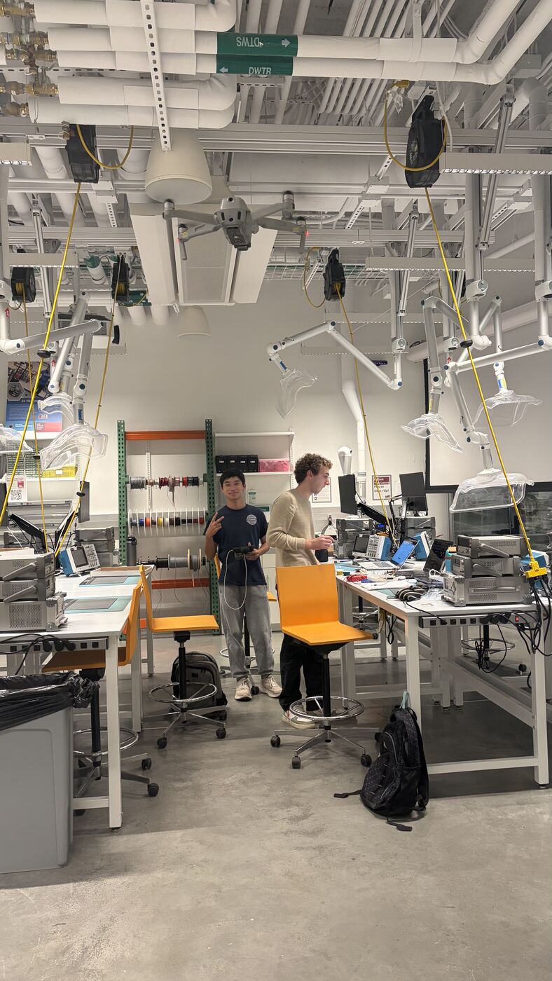 Flying the drone in the lab for data collection and the first live test