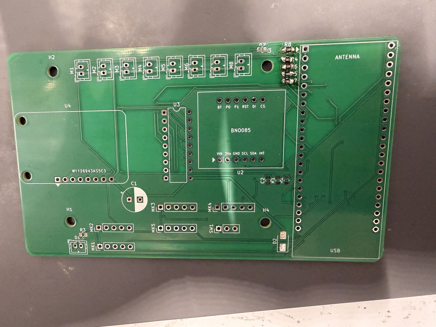 Clock resistors R4–R8 soldered beside the DevKit's clock pin