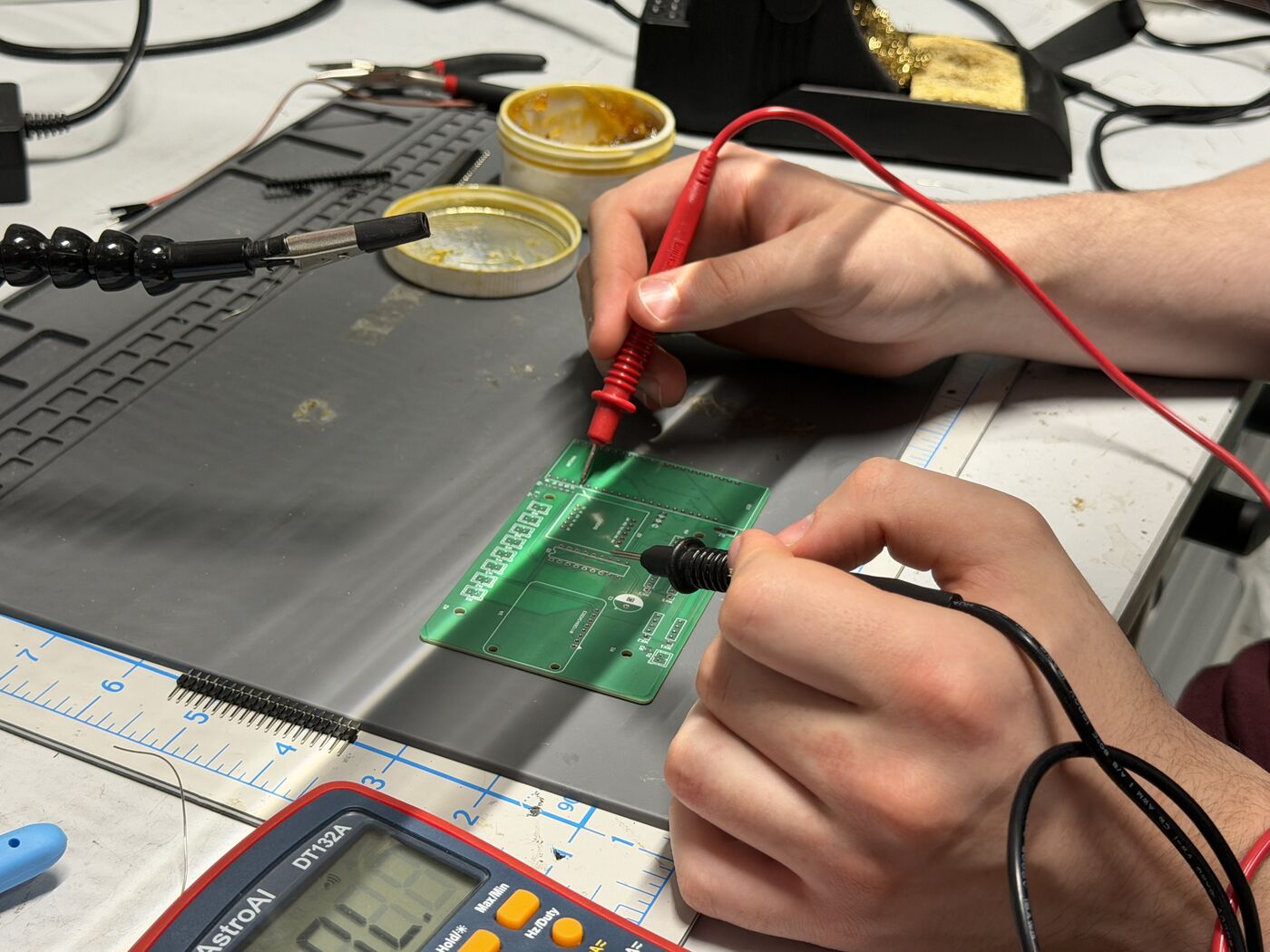 The bare v3 board, and continuity testing before assembly